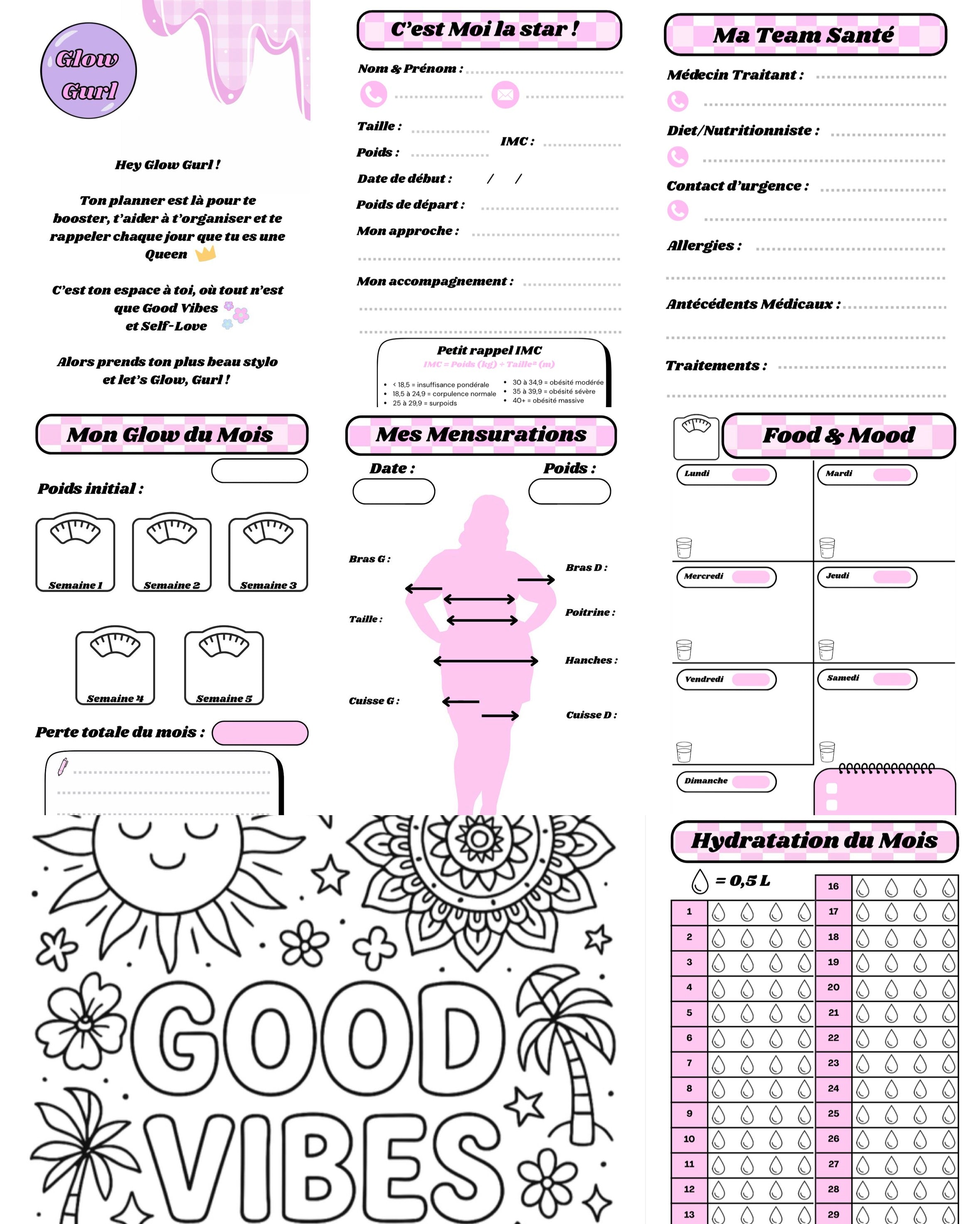 Édition Minceur - Planner Baby Pink / Pages en Rose