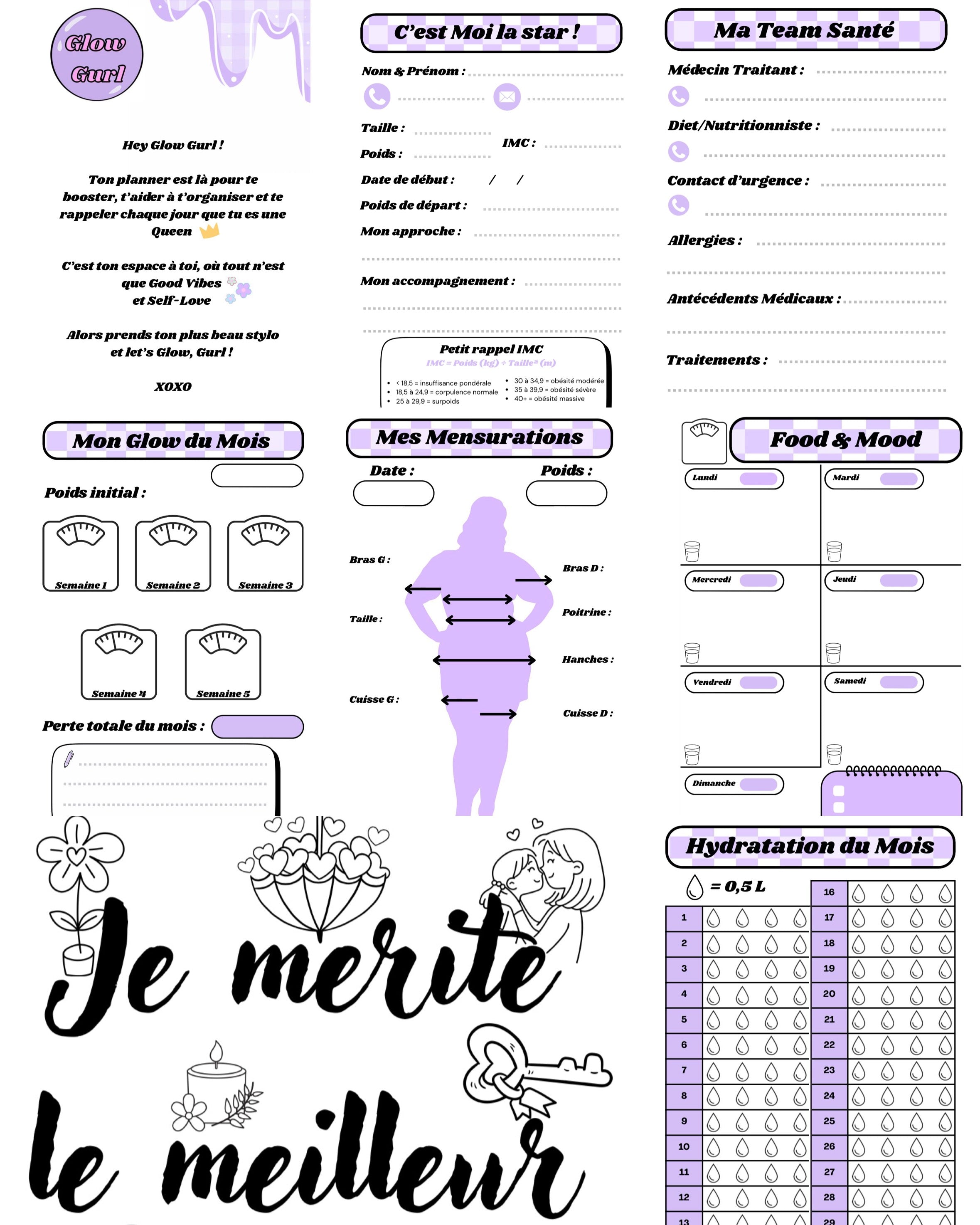 Édition Minceur - Planner Baby Pink / Pages en Violet