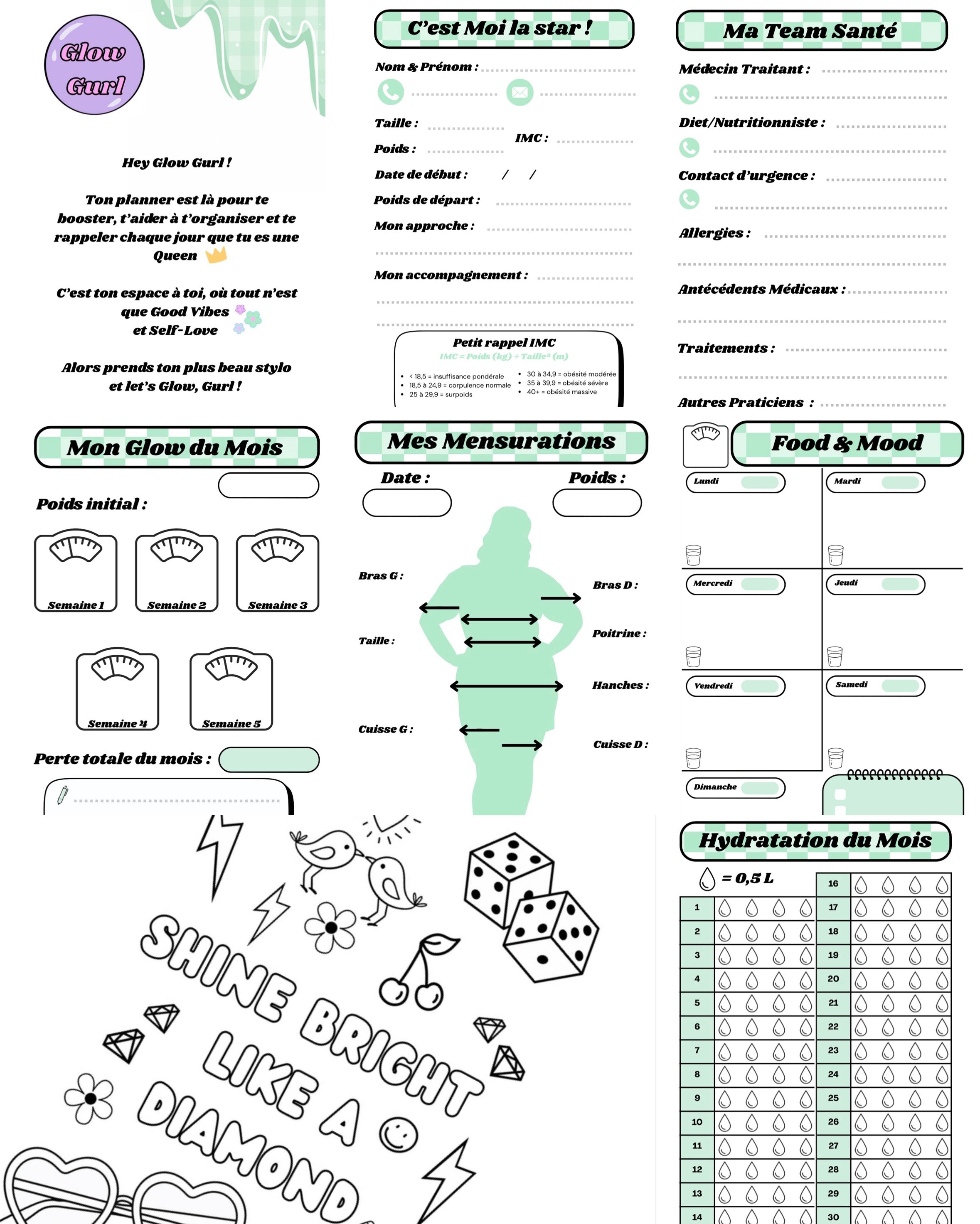 Édition Minceur - Planner Baby Pink / Pages en Vert