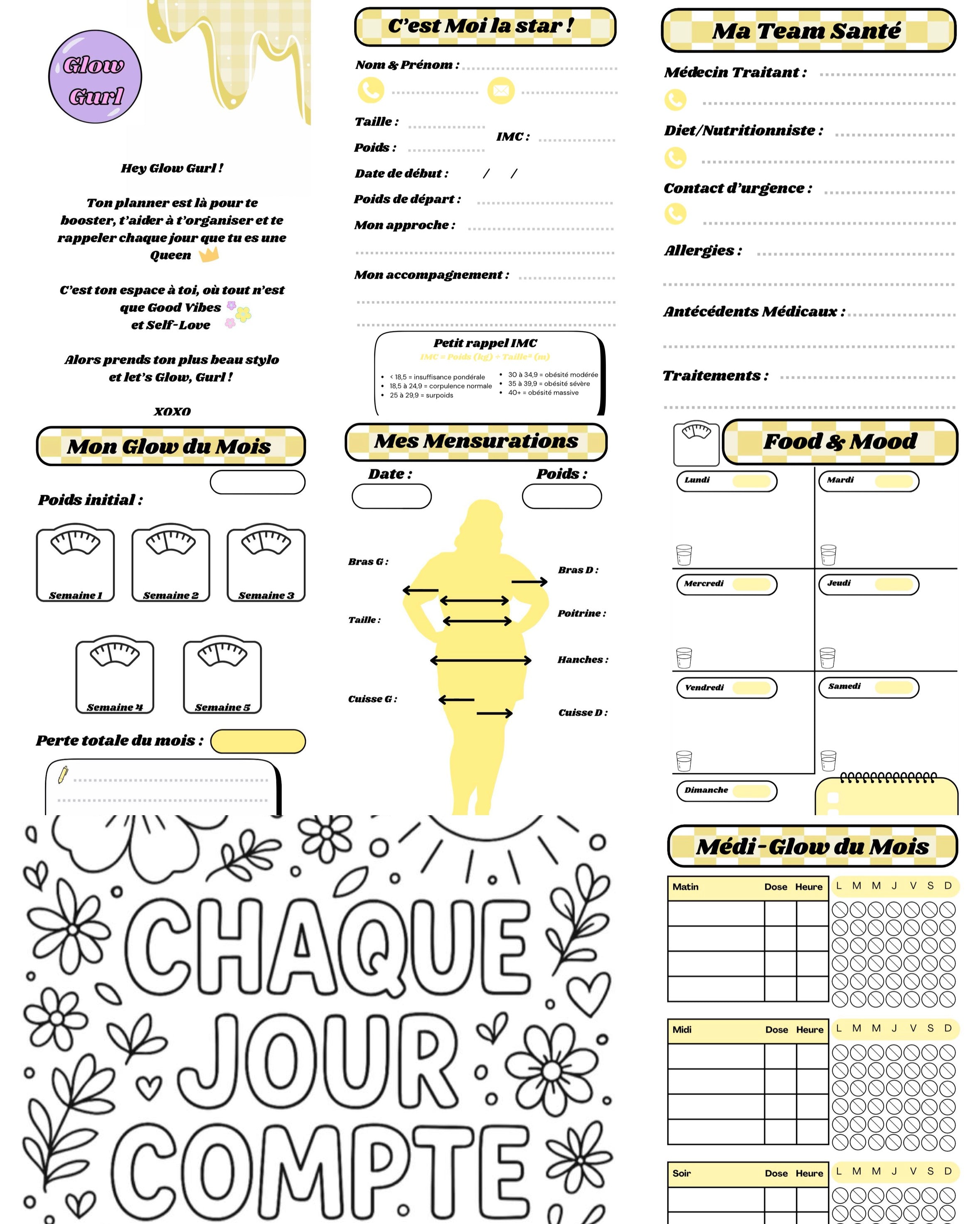 Édition Minceur - Planner Baby Pink / Pages en Jaune