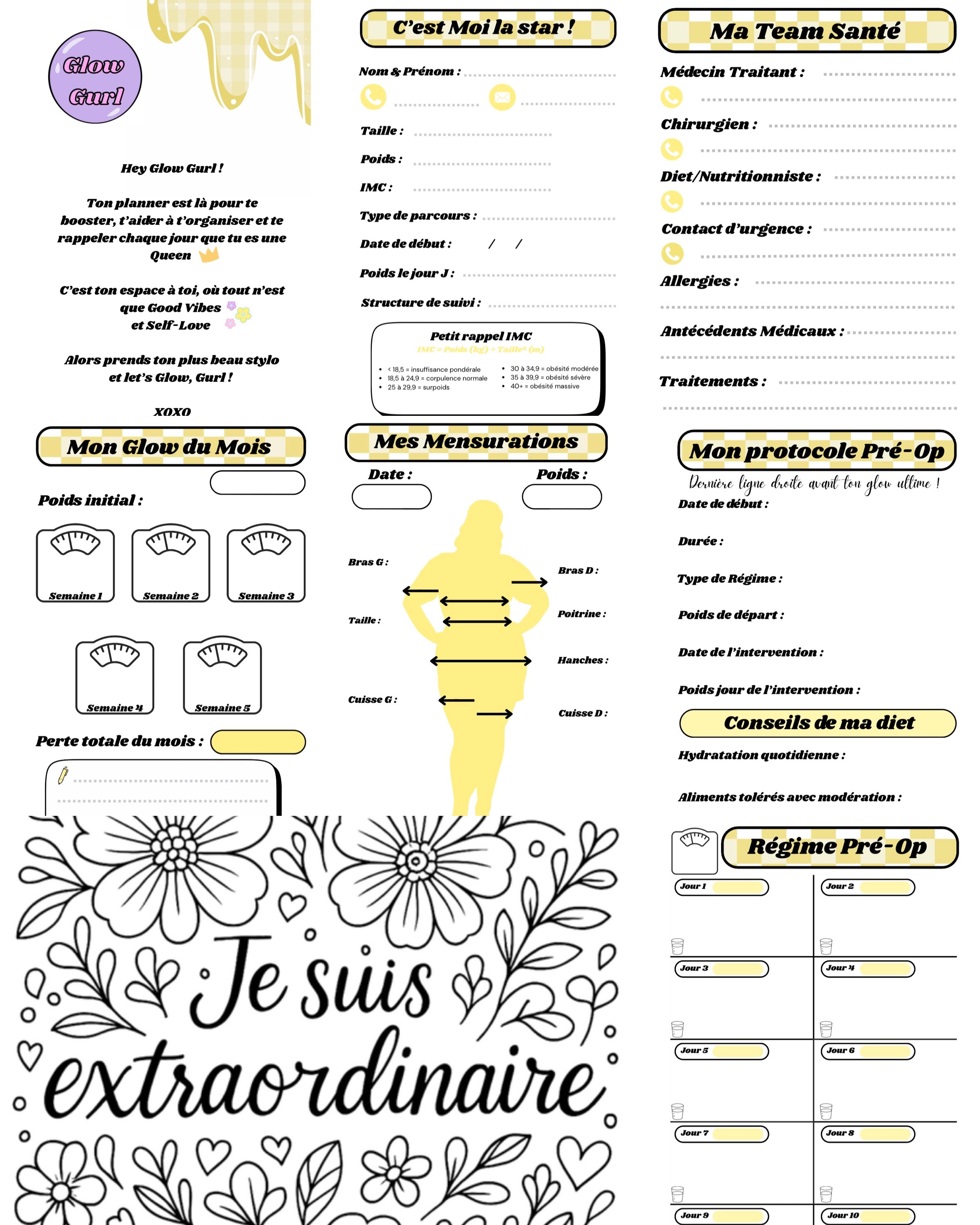 Édition Pré-Op - Planner Baby Pink / Pages en Jaune