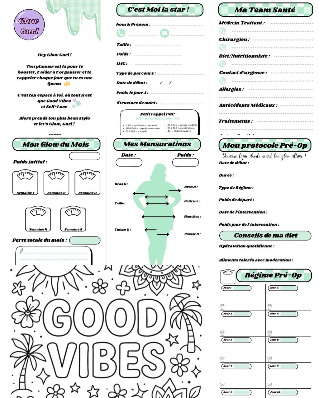 Édition Pré-Op - Planner Baby Pink / Pages en Vert