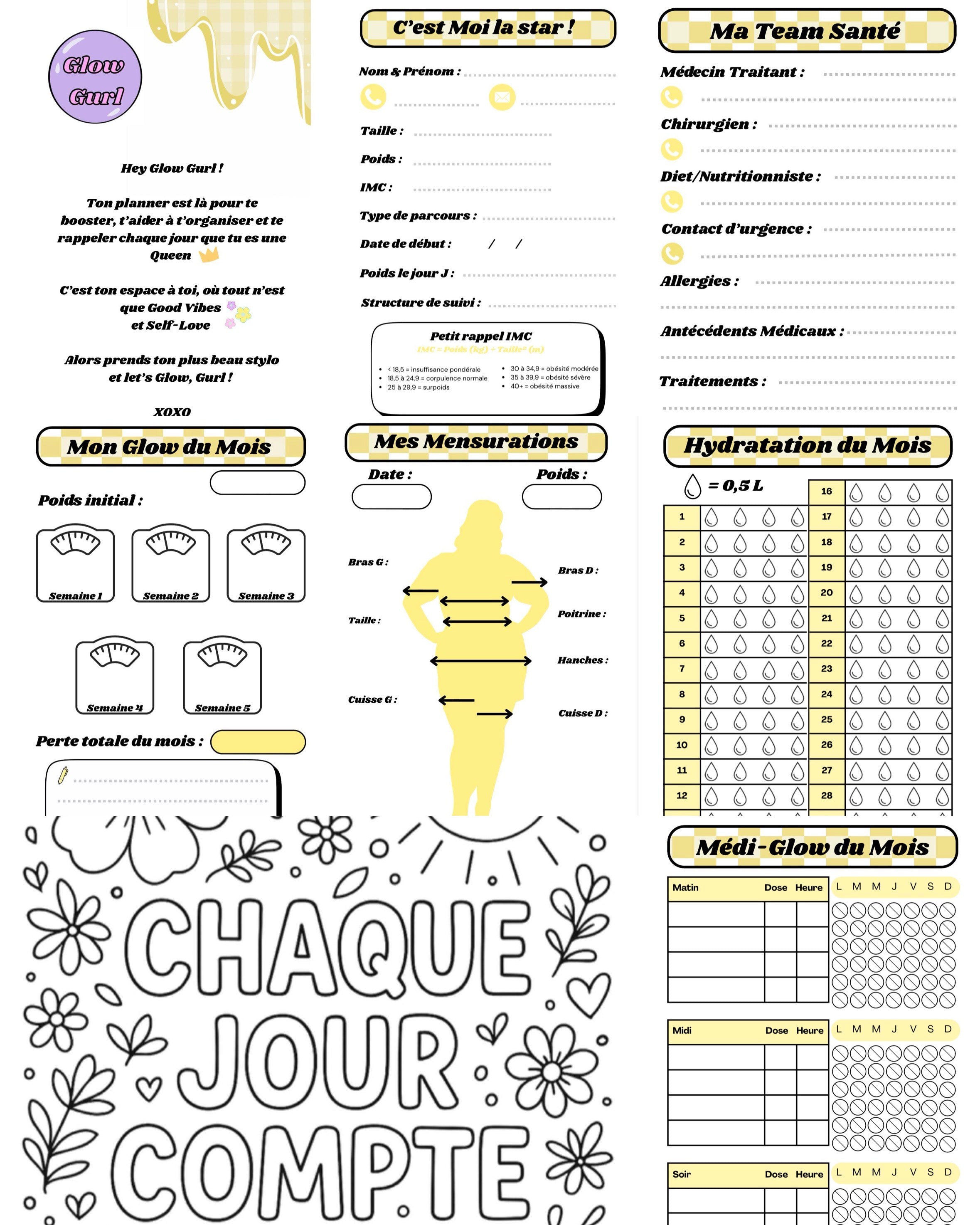 Édition Post-Op - Planner Baby Pink / Pages en Jaune