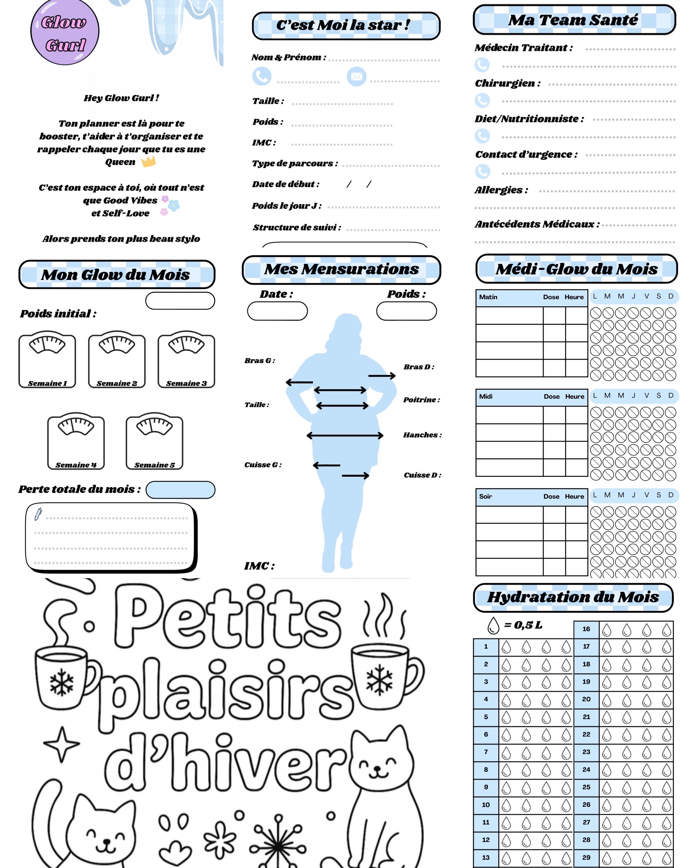 Édition Post-Op - Planner Green Mint / Pages en Bleu