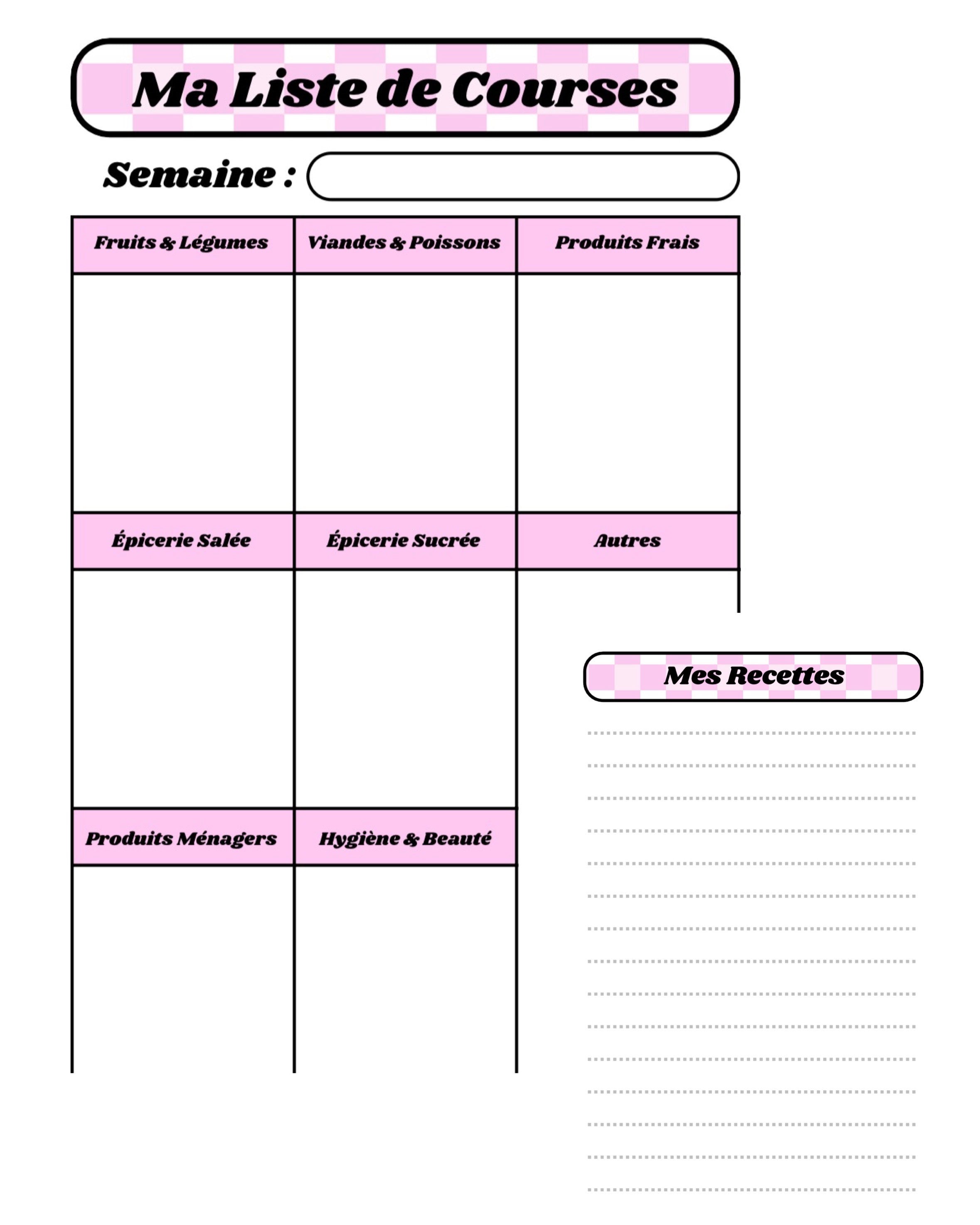 Pack Liste de Courses 🛒 - Rose