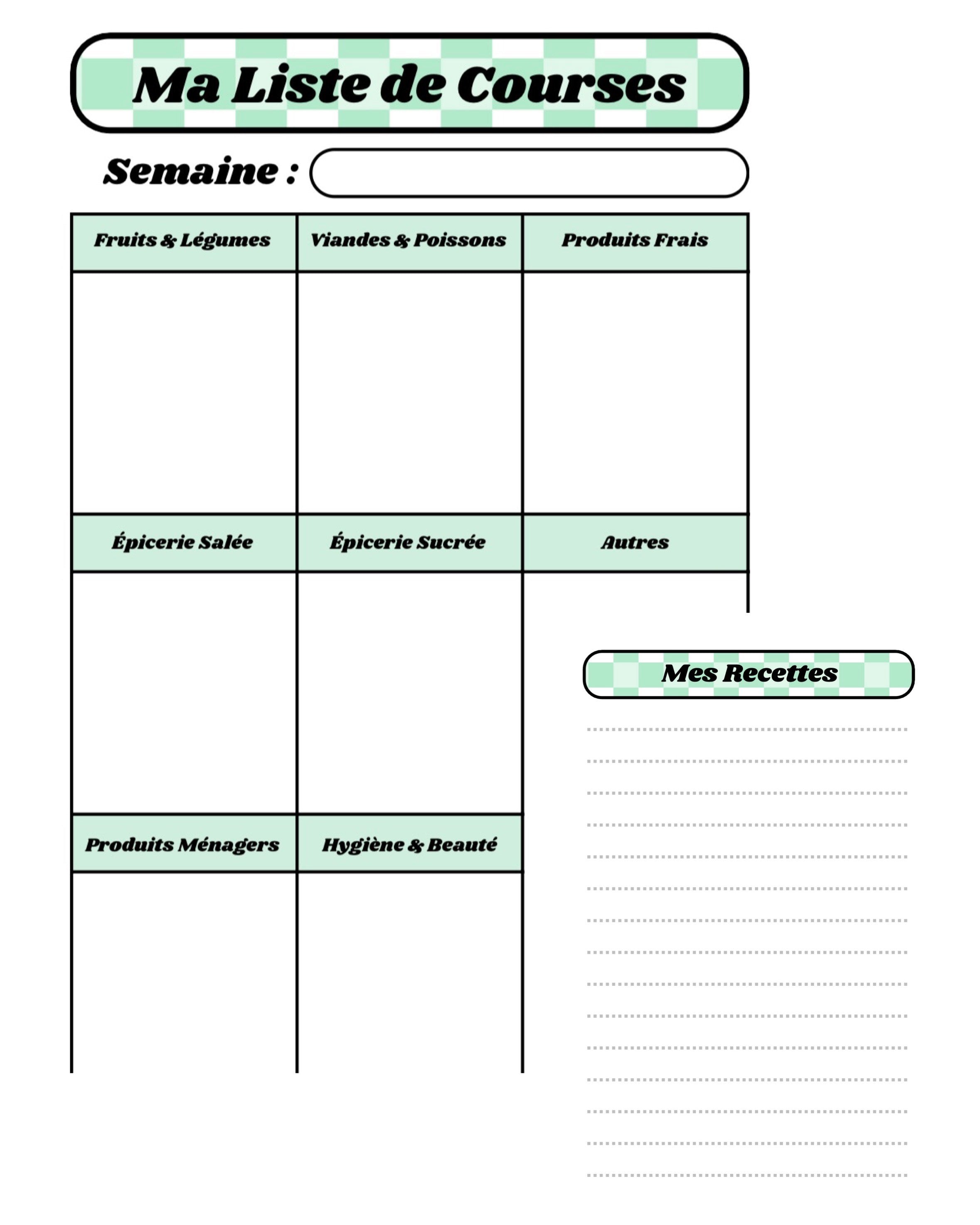 Pack Liste de Courses 🛒 - Vert