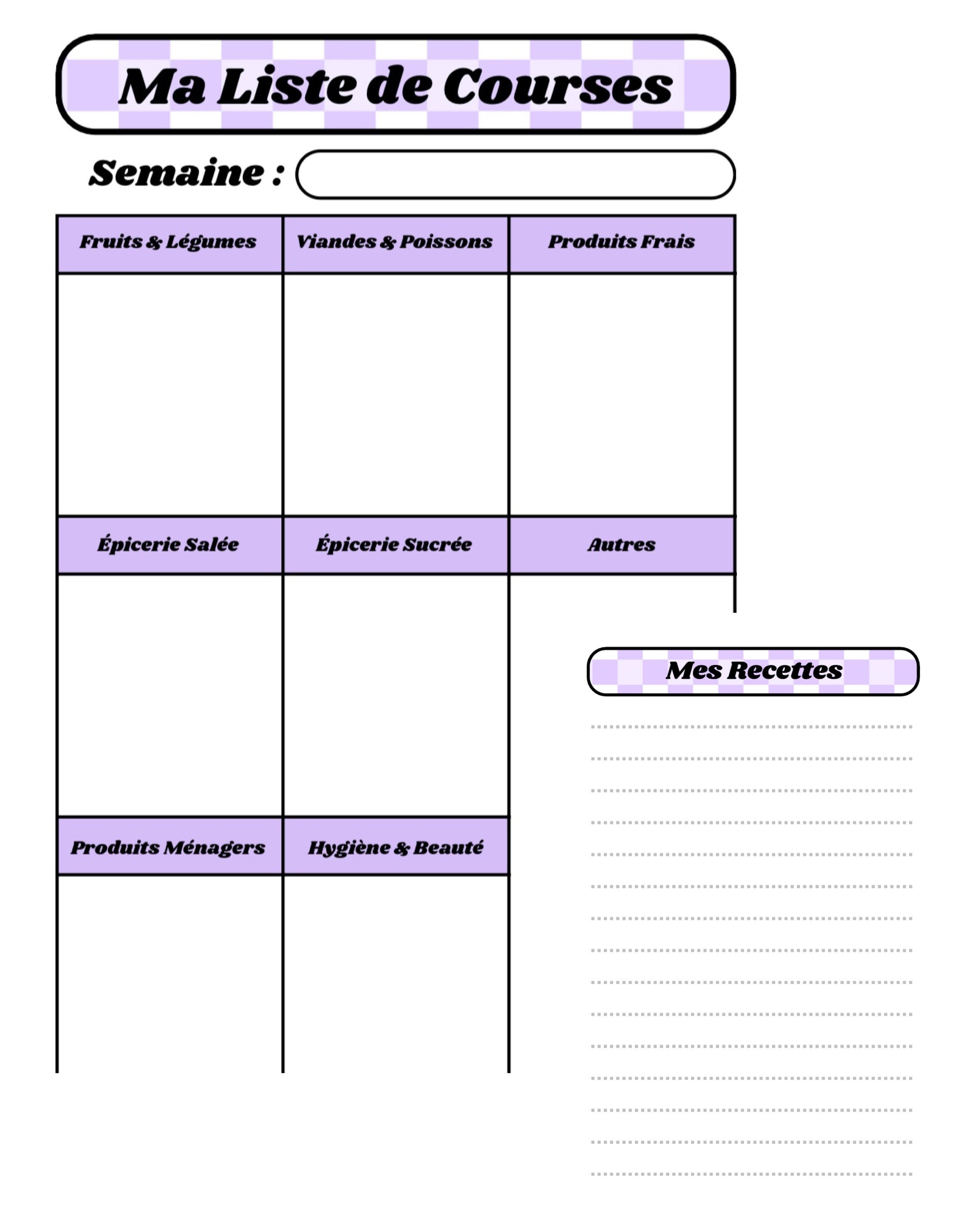 Pack Liste de Courses 🛒 - Violet