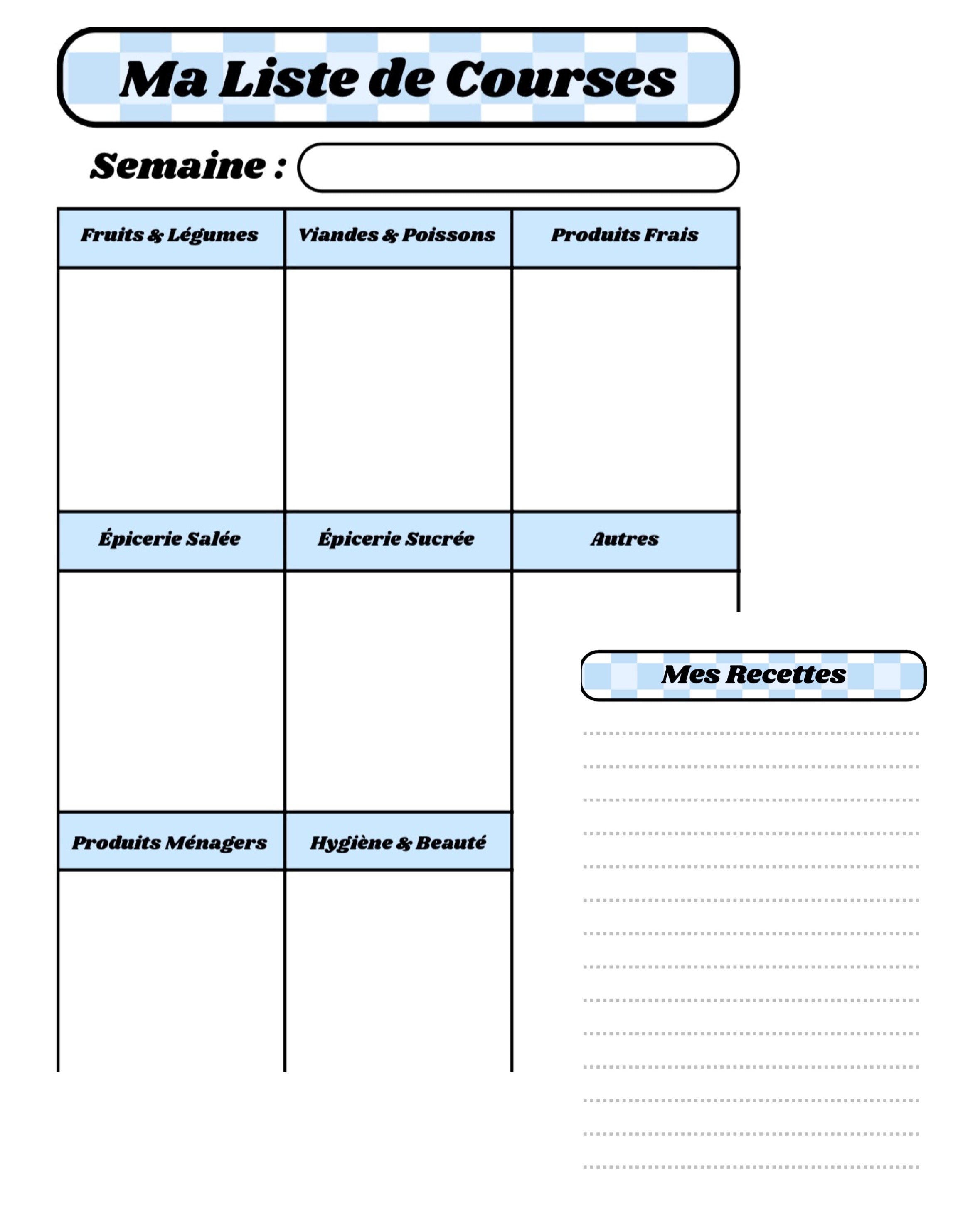 Pack Liste de Courses 🛒 - Bleu