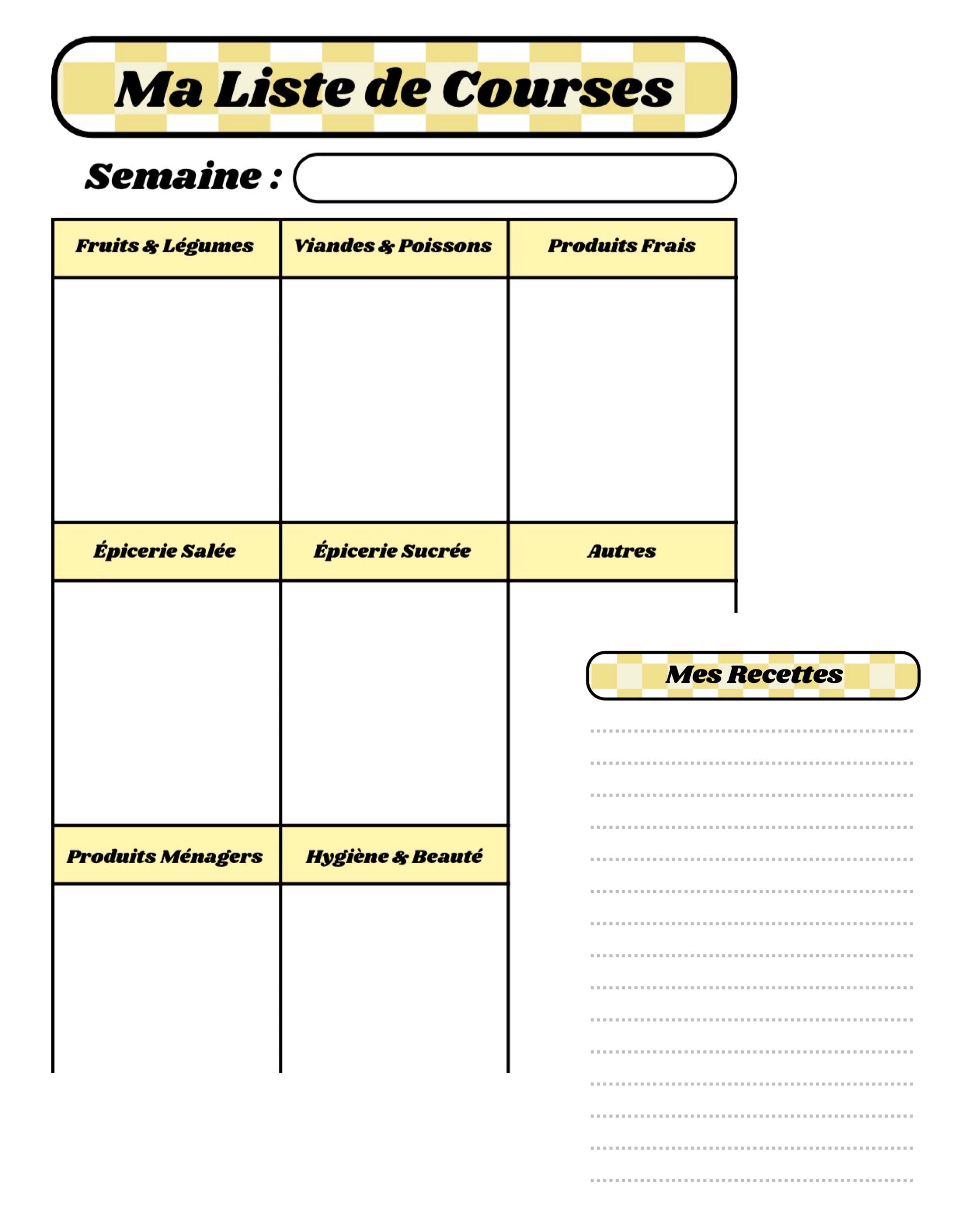 Pack Liste de Courses 🛒 - Jaune